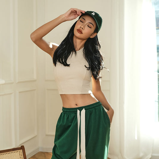 La Nikar Hottie Vertical Striped Sleeveless Outer Fitness Underwear with Bra Pads