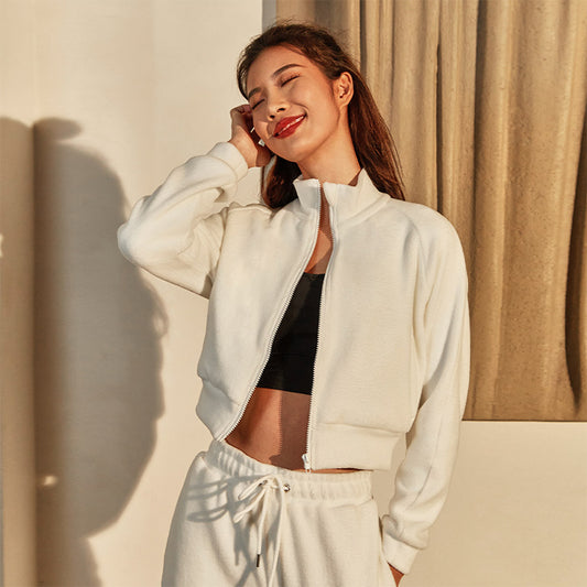La Nikar Cropped Fleece Padded Track Jacket