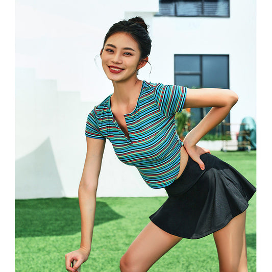 La Nikar women's striped short running T-shirt