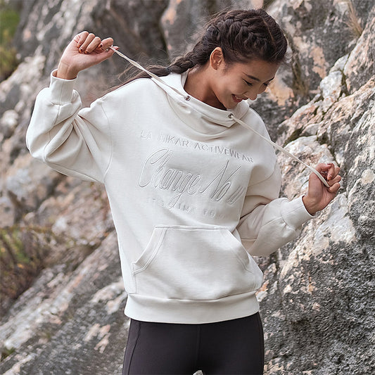 La Nikar Women's Autumn/Winter Warm Long Sleeve High Neck Loose Hooded Gym Top