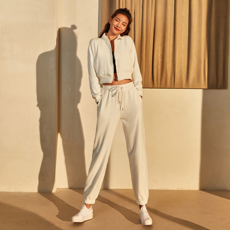 La Nikar Cropped Fleece Padded Track Jacket