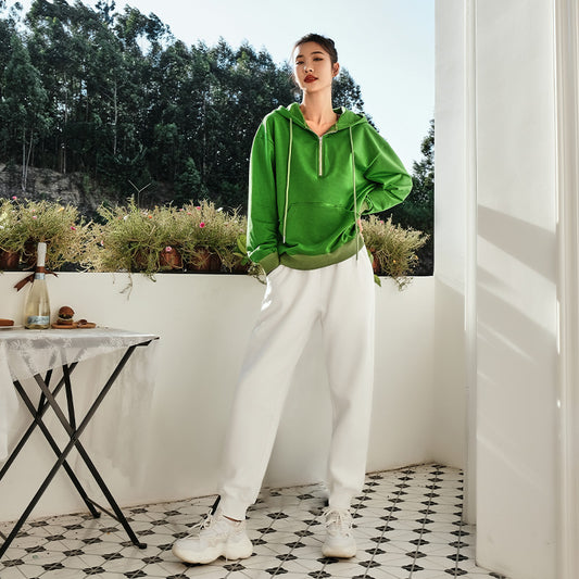 La Nikar fall and winter solid color half-zip hooded sweatshirt