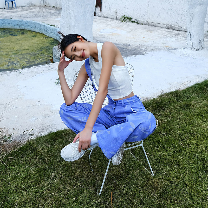 La Nikar Strappy Denim Printed Sports Pants