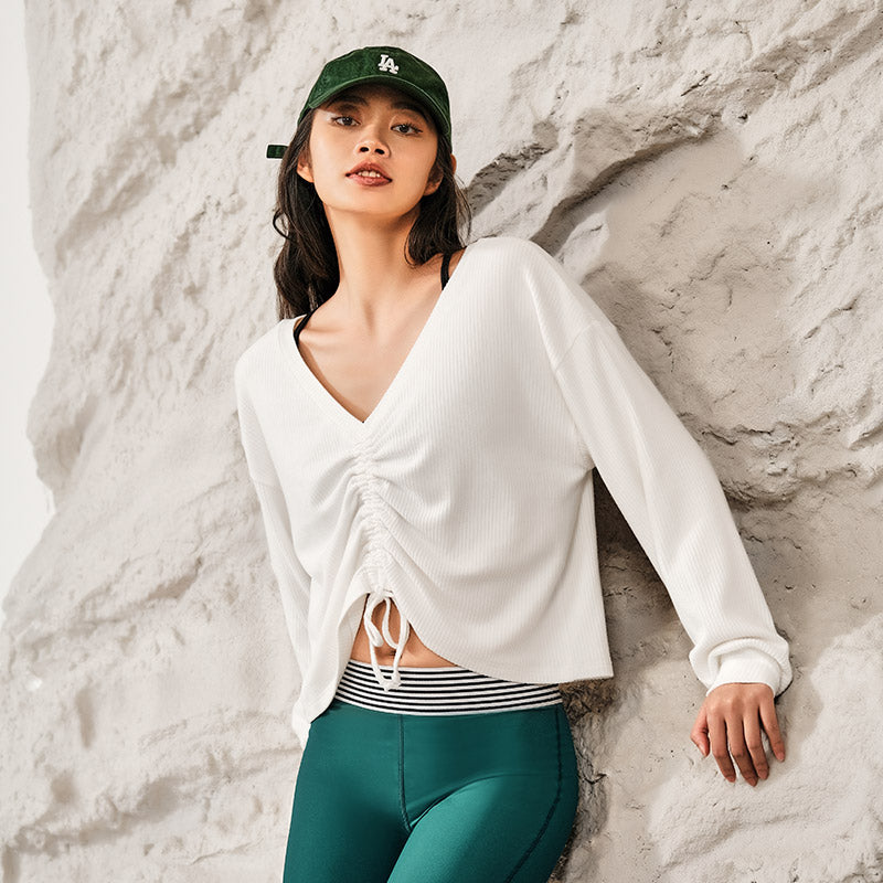 La Nikar niche design sense spring and autumn drawstring sports T-shirt