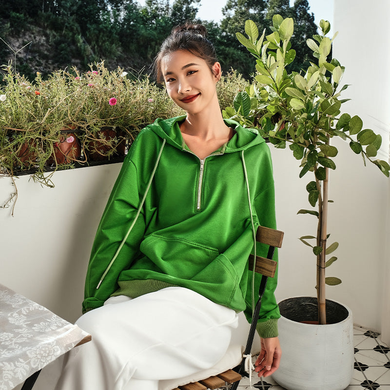 La Nikar fall and winter solid color half-zip hooded sweatshirt