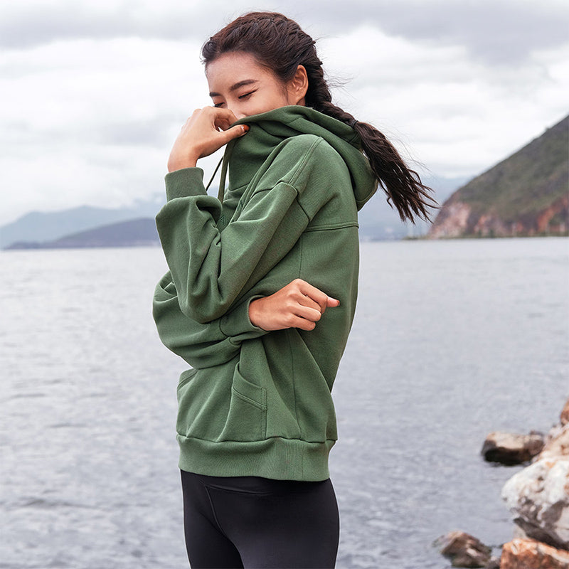 La Nikar Women's Autumn/Winter Warm Long Sleeve High Neck Loose Hooded Gym Top