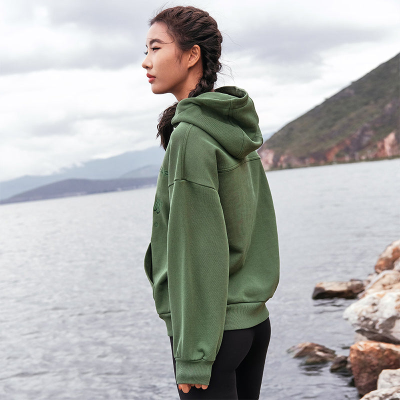 La Nikar Women's Autumn/Winter Warm Long Sleeve High Neck Loose Hooded Gym Top